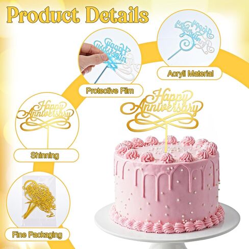 6 Pcs Gold Happy Anniversary Cake Topper, Happy Anniversary Decorations Sign for Birthday Wedding Anniversaries Party Valentine's Day Decorations Supplies in Saudi Arabia