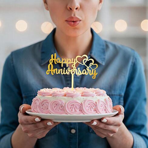 6 Pcs Gold Happy Anniversary Cake Topper, Happy Anniversary Decorations Sign for Birthday Wedding Anniversaries Party Valentine's Day Decorations Supplies in Saudi Arabia