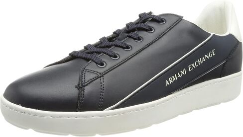 A|X Armani Exchange Men's Lace Up Logo Sneaker, Optical White + Black, 11 in Kuwait