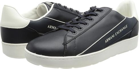 A|X Armani Exchange Men's Lace Up Logo Sneaker, Optical White + Black, 11 in Kuwait