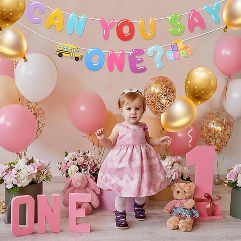 Can You Say Banner Enlightened Teacher Banner Cartoon Theme Girl Birthday Decorations Bubble Gum Party Decorations Funny Birthday Party Supplies(Two) in Saudi Arabia
