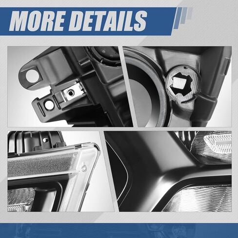 مجموعة المصابيح الأمامية من Auto Dynasty متوافقة مع 2019-2024 دودج رام 1500، مصابيح أمامية هالوجين جانبية للسائق والراكب، GM2502329 GM2503329، زاوية شفافة بغطاء أسود in Kuwait