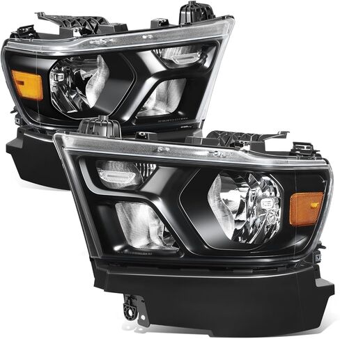 Auto Dynasty Headlights Assembly Compatible with 2019-2024 Dodge Ram 1500, Driver and Passenger Side Halogen Headlamps, GM2502329 GM2503329, Black Housing Clear Corner in Saudi Arabia