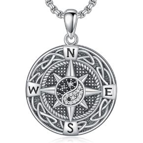 Dog Tag Compass Necklace for Men Women 925 Sterling Silver Dog Tag Pendant Necklace Compass Necklace with 22"+2" Chain Fathers Day Graduation Gifts Birthday Gifts Anniversary Christmas Gifts in Kuwait