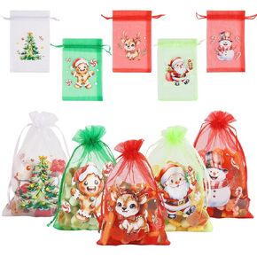 CCINEE 50 PCS Christmas Organza Bags, 4x6 Inch Small Xmas Gift Bags Mesh Drawstring Bag Jewelry Pouches for Christmas New Year Wedding Party Favors in Saudi Arabia