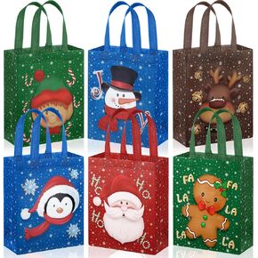 Clysee 36 Pcs Christmas Gift Bags with Handles Non Woven Fabric Reusable Treat Bags for Xmas Party, 6 Styles 10.2 x 8.3 Inches in Kuwait