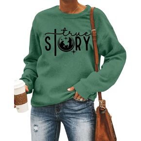 LOTUCY Christmas True Story Sweatshirt Women: Xmas Christian Shirt Jesus Faith Pullover Christ Crewneck Long Sleeve Shirt in Kuwait