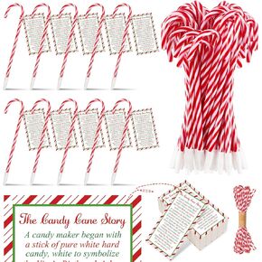 Zhanmai 121 Pcs Candy Cane Meaning Story Gifts Set 60 Pcs Religious Candy Cane Story Cards 60 Pcs Candy Cane Pens with Black Ink 1 Pcs Roll Red and White Cotton Rope Christmas Church Party in Kuwait