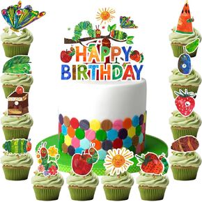 25pcs The Very Hungry Caterpillar Cake Decorations, Including Butterfly Cake Topper Strawberry Cupcake Toppers for The Very Hungry Caterpillar Birthday Party Decorations in Kuwait