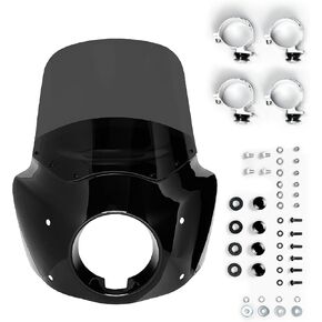 Motorcycle Windshield & Fairing Complete Kit, Road Warrior Windshield, Compatible with Harley Davidson Dyna and Softail, Motorcycle Accessories, Glossy Black and Smoke Windscreen, 11" Height in Kuwait