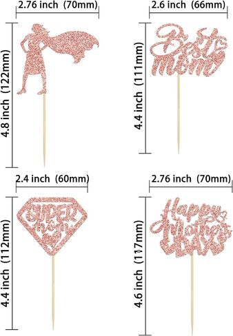 Gyufise 24 Pack Red Glitter Happy Mothers Day Cupcake Toppers Best Mom Ever Cupcake Picks Love You Mom Cake Decoration Party Supplies for Mother's Day Party Cupcake Decorations in Saudi Arabia