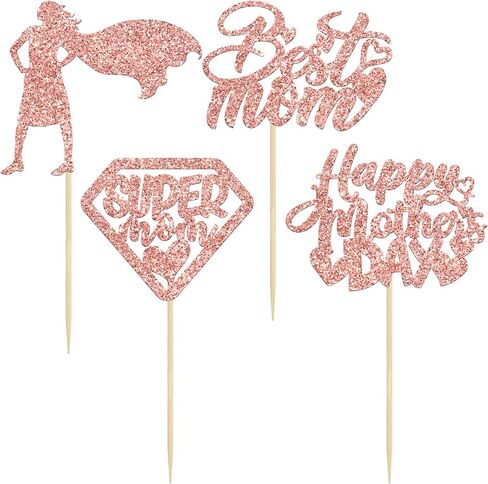 Gyufise 24 Pack Red Glitter Happy Mothers Day Cupcake Toppers Best Mom Ever Cupcake Picks Love You Mom Cake Decoration Party Supplies for Mother's Day Party Cupcake Decorations in Saudi Arabia