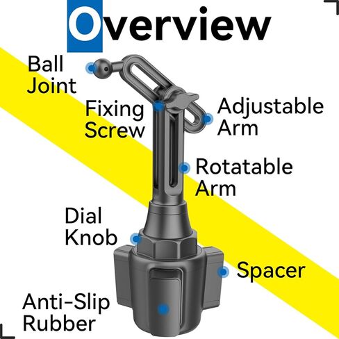 for Garmin GPS Car Mount Cup Holder Replacement 17mm Ball Mount with Adjustable Long Arm fit Garmin Nuvi Drive Dezl Portable Navigator, Black in Kuwait