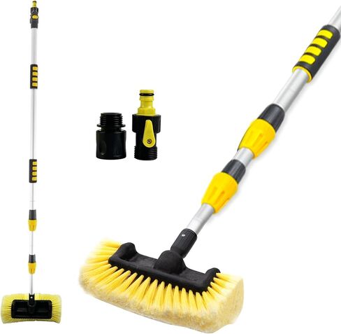 Car Wash Brush with Long Handle, 20FT Reach Telescopic Flow-Thru Car Washing Brushes, 11.8" Soft Bristle Cleaning Brush with On/Off Switch for Auto Cars, Trucks, RV, Truck, Boat, Wall, Solar Panels in Saudi Arabia