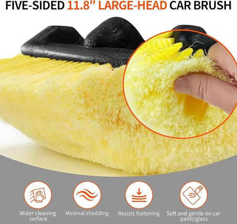 Car Wash Brush with Long Handle, 20FT Reach Telescopic Flow-Thru Car Washing Brushes, 11.8" Soft Bristle Cleaning Brush with On/Off Switch for Auto Cars, Trucks, RV, Truck, Boat, Wall, Solar Panels in Saudi Arabia