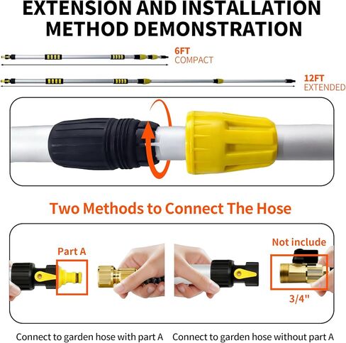 Car Wash Brush with Long Handle, 20FT Reach Telescopic Flow-Thru Car Washing Brushes, 11.8" Soft Bristle Cleaning Brush with On/Off Switch for Auto Cars, Trucks, RV, Truck, Boat, Wall, Solar Panels in Saudi Arabia