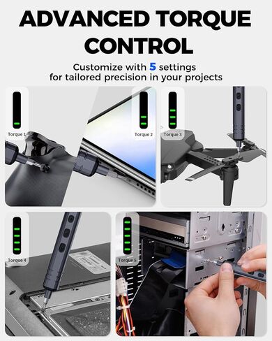مجموعة مفك كهربائي صغير UnaMela: 140 في 1 مفك كهربائي صغير لاسلكي - 120 لقمة دقيقة، 5 إعدادات عزم الدوران، ضوء LED، مجموعة أدوات إصلاح مفك الطاقة المغناطيسية لأجهزة الكمبيوتر RC الإلكترونية in Kuwait