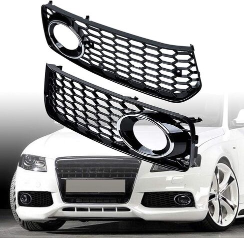 Astra Depot متوافق مع شبكة الضباب الخفيفة على شكل قرص العسل RS5 Style Grill Gloss أسود/كروم Audi A5 S-Line S5 B8 2008-2012 in Saudi Arabia
