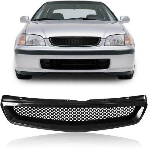 شواية أمامية متوافقة مع 1999 2000 Honda Civic Lx Dx Ex Si كوبيه 2 باب/سيدان 4 أبواب ABS بلاستيك أسود لامع in Kuwait