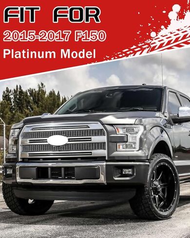 Oxford White+Gloss Black Trim Grille Assembly Fits 2015 2016 2017 Ford F-150 Platinum Style Front Bumper Grill with Camera Hole Repalce for FL3Z8200UA in Saudi Arabia