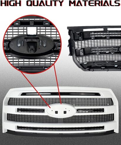 Oxford White+Gloss Black Trim Grille Assembly Fits 2015 2016 2017 Ford F-150 Platinum Style Front Bumper Grill with Camera Hole Repalce for FL3Z8200UA in Saudi Arabia