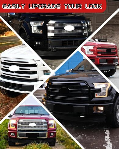 Oxford White+Gloss Black Trim Grille Assembly Fits 2015 2016 2017 Ford F-150 Platinum Style Front Bumper Grill with Camera Hole Repalce for FL3Z8200UA in Saudi Arabia
