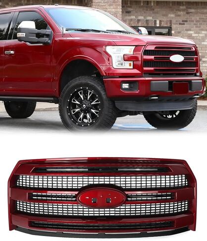 Oxford White+Gloss Black Trim Grille Assembly Fits 2015 2016 2017 Ford F-150 Platinum Style Front Bumper Grill with Camera Hole Repalce for FL3Z8200UA in Saudi Arabia