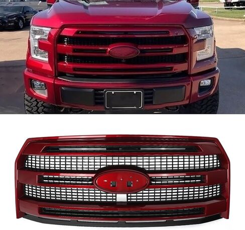 Oxford White+Gloss Black Trim Grille Assembly Fits 2015 2016 2017 Ford F-150 Platinum Style Front Bumper Grill with Camera Hole Repalce for FL3Z8200UA in Saudi Arabia