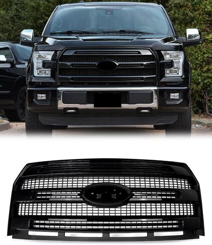 Oxford White+Gloss Black Trim Grille Assembly Fits 2015 2016 2017 Ford F-150 Platinum Style Front Bumper Grill with Camera Hole Repalce for FL3Z8200UA in Saudi Arabia
