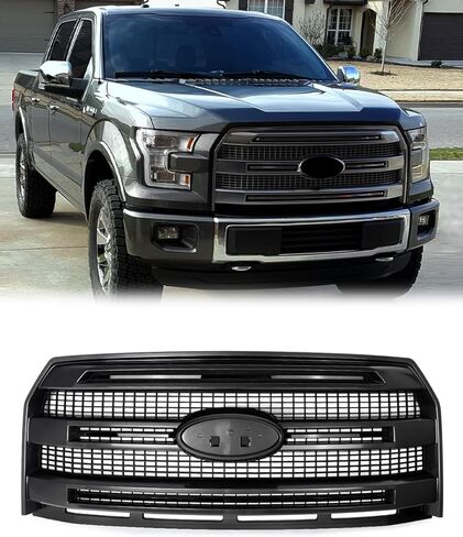 Oxford White+Gloss Black Trim Grille Assembly Fits 2015 2016 2017 Ford F-150 Platinum Style Front Bumper Grill with Camera Hole Repalce for FL3Z8200UA in Saudi Arabia