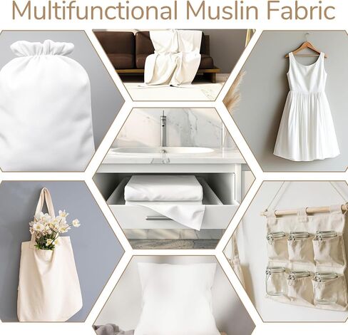 SHENLIU 10 Yards White Cotton Fabric, Natural 100% Cotton Poplin Fabric by The Yard, 59 Inches Wide Bleached Muslin Linen Fabrics Material for Sewing Apparel Cloth Soft Embroidery Quilting(10 Yards) in Saudi Arabia