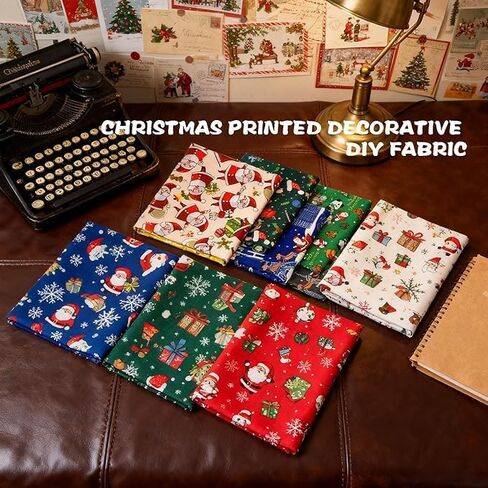 8pcs Christmas Patterned Cotton Fabric - Different Pattern Fabric Squares with Santa Claus, Snowman, Cotton Sewing Crafting DIY Supplies, Xmas​​ Tree Print - Quilting Fabri-c, DIY - 10 x 10 Inch in Saudi Arabia