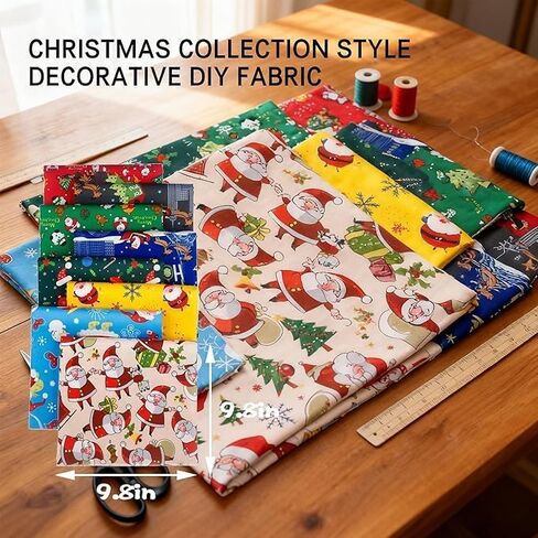 8pcs Christmas Patterned Cotton Fabric - Different Pattern Fabric Squares with Santa Claus, Snowman, Cotton Sewing Crafting DIY Supplies, Xmas​​ Tree Print - Quilting Fabri-c, DIY - 10 x 10 Inch in Saudi Arabia