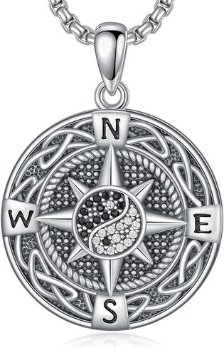 Dog Tag Compass Necklace for Men Women 925 Sterling Silver Dog Tag Pendant Necklace Compass Necklace with 22"+2" Chain Fathers Day Graduation Gifts Birthday Gifts Anniversary Christmas Gifts in Kuwait