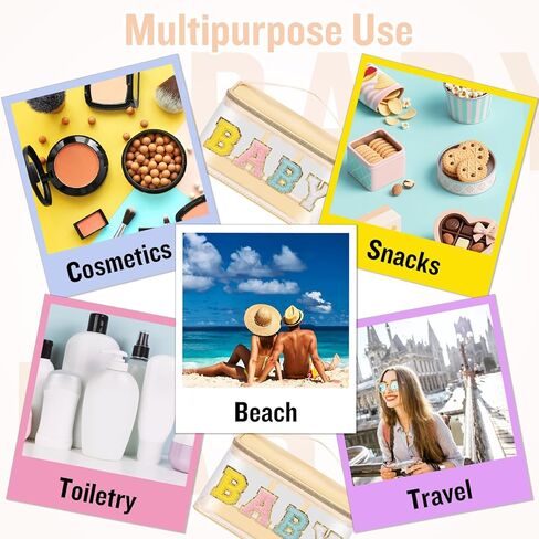 Chenille Letter Clear Makeup Bags Hair Pouch, Preppy Patch Makeup Bag Zipper with Handle, Transparent PVC & Nylon Waterproof Glitter Cosmetic Handbag Travel Toiletry Storage for Women Girl(HAIR-Green) in Kuwait