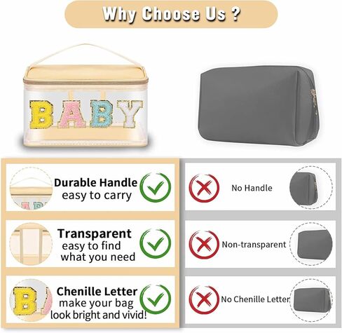 Chenille Letter Clear Makeup Bags Hair Pouch, Preppy Patch Makeup Bag Zipper with Handle, Transparent PVC & Nylon Waterproof Glitter Cosmetic Handbag Travel Toiletry Storage for Women Girl(HAIR-Green) in Kuwait