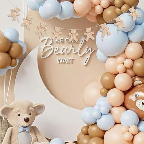 لافتة We Can Bearly Wait - دمية دب تكشف عن جنس إكليل الحفلات المحايدة لاستحمام الطفل، لافتة تعليق على شكل دب لحفلات أعياد الميلاد in Kuwait