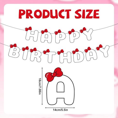Happy Birthday Banner, Cute Cartoon Party Favors Sweet Red Bow Decorations Girl Happy Birthday Banner Cartoon Themed Party Supplies for Bday Parties in Saudi Arabia
