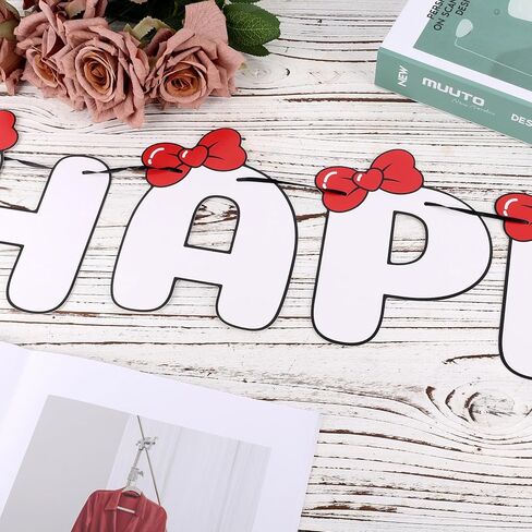 Happy Birthday Banner, Cute Cartoon Party Favors Sweet Red Bow Decorations Girl Happy Birthday Banner Cartoon Themed Party Supplies for Bday Parties in Saudi Arabia