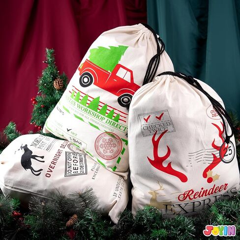 JOYIN 3 قطع عيد الميلاد سانتا الخيش كيس 26 "× 19"، حقيبة هدايا شخصية كبيرة برباط من القماش مع كيس قماش قابل لإعادة الاستخدام لحزمة هدايا عيد الميلاد، مستلزمات الحفلات، ديكورات الحفلات in Saudi Arabia