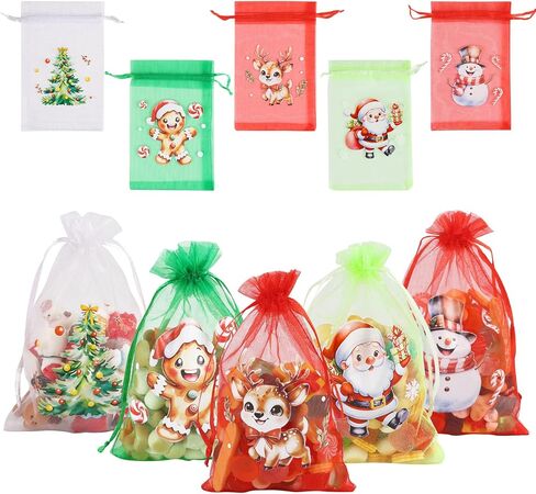 CCINEE 50 PCS Christmas Organza Bags, 4x6 Inch Small Xmas Gift Bags Mesh Drawstring Bag Jewelry Pouches for Christmas New Year Wedding Party Favors in Saudi Arabia
