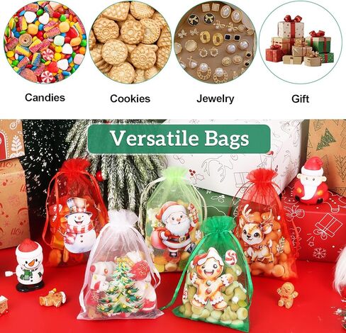 CCINEE 50 PCS Christmas Organza Bags, 4x6 Inch Small Xmas Gift Bags Mesh Drawstring Bag Jewelry Pouches for Christmas New Year Wedding Party Favors in Saudi Arabia