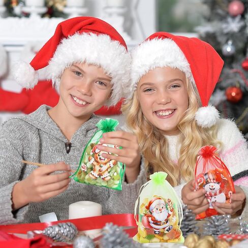 CCINEE 50 PCS Christmas Organza Bags, 4x6 Inch Small Xmas Gift Bags Mesh Drawstring Bag Jewelry Pouches for Christmas New Year Wedding Party Favors in Saudi Arabia