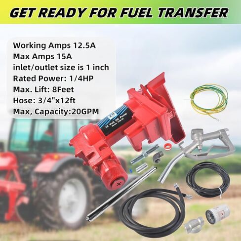 20 GPM 12 Volt Fuel Transfer Pump High Flow DC Transfer Pump Cast Iron Heavy Duty Transfer Pump for Gasoline Diesel Kerosene Ethanol Methanol Blends Biodiesel, w/Discharge Hose & Manual Nozzle Vahaha in Kuwait