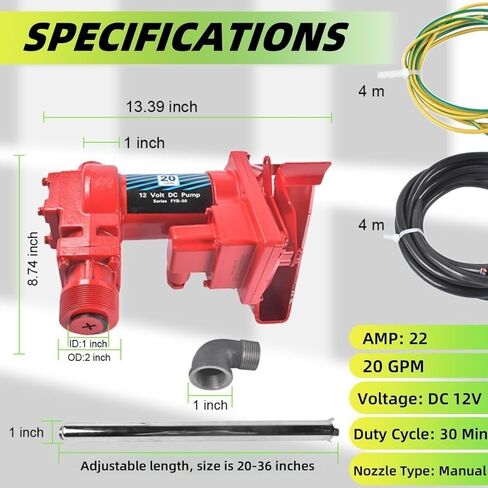 20 GPM 12 Volt Fuel Transfer Pump High Flow DC Transfer Pump Cast Iron Heavy Duty Transfer Pump for Gasoline Diesel Kerosene Ethanol Methanol Blends Biodiesel, w/Discharge Hose & Manual Nozzle Vahaha in Kuwait