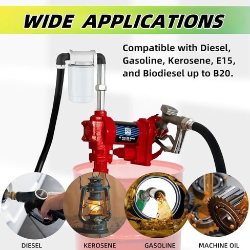20 GPM 12 Volt Fuel Transfer Pump High Flow DC Transfer Pump Cast Iron Heavy Duty Transfer Pump for Gasoline Diesel Kerosene Ethanol Methanol Blends Biodiesel, w/Discharge Hose & Manual Nozzle Vahaha in Kuwait