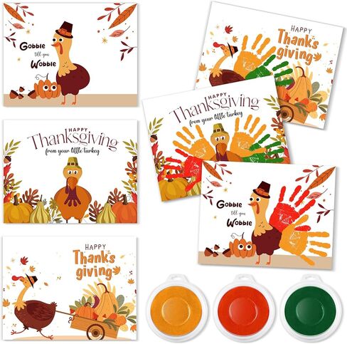 30 Pcs Thanksgiving Handprint Craft Kits Bulk Turkey Crafts for Kids with 3 Pcs Large Ink Pads Fall Thanksgiving Greeting Cards for Holiday Classroom School Activity(Cute) in Saudi Arabia