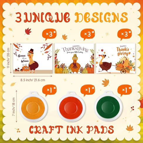 30 Pcs Thanksgiving Handprint Craft Kits Bulk Turkey Crafts for Kids with 3 Pcs Large Ink Pads Fall Thanksgiving Greeting Cards for Holiday Classroom School Activity(Cute) in Saudi Arabia