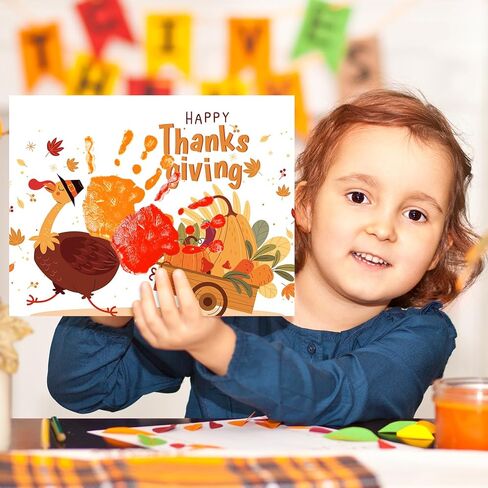 30 Pcs Thanksgiving Handprint Craft Kits Bulk Turkey Crafts for Kids with 3 Pcs Large Ink Pads Fall Thanksgiving Greeting Cards for Holiday Classroom School Activity(Cute) in Saudi Arabia