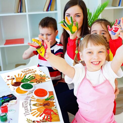 30 Pcs Thanksgiving Handprint Craft Kits Bulk Turkey Crafts for Kids with 3 Pcs Large Ink Pads Fall Thanksgiving Greeting Cards for Holiday Classroom School Activity(Cute) in Saudi Arabia